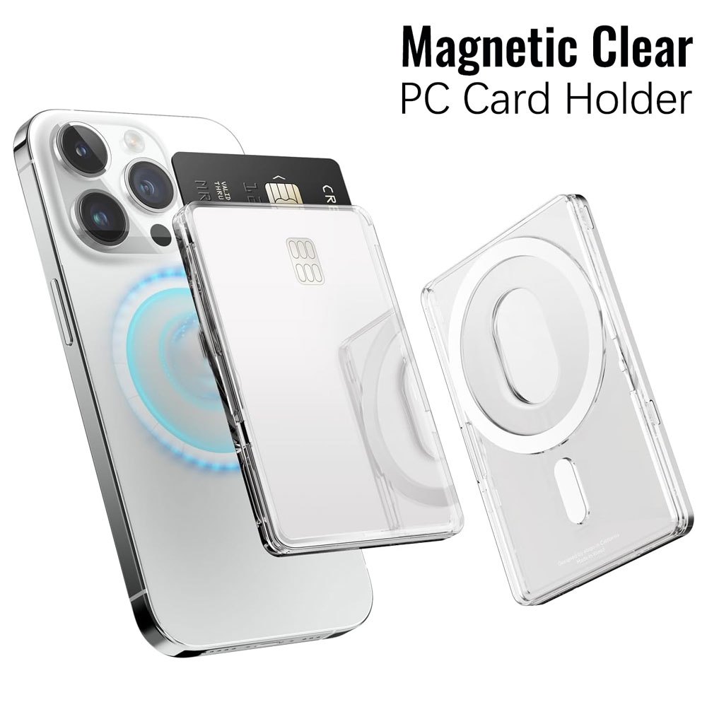 Frosted Clear Magnetic Card Holder สําหรับ iPhone 16 Pro Max Secure กระเป๋าสตางค์โทรศัพท์ป้องกันความเสียหาย PC Hard Card Holder สําหรับ iPhone 15/14/13/12 สําหรับ Samsung Galaxy S25/S24/S23 ทุกรุ่น