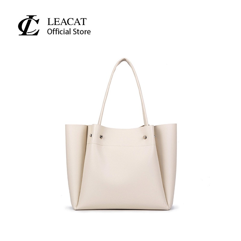 Leacat กระเป๋าสตรีความจุขนาดใหญ่หนังนุ่มกระเป๋าช้อปปิ้งหนึ่งไหล่มือถือกระเป๋าเดินทาง