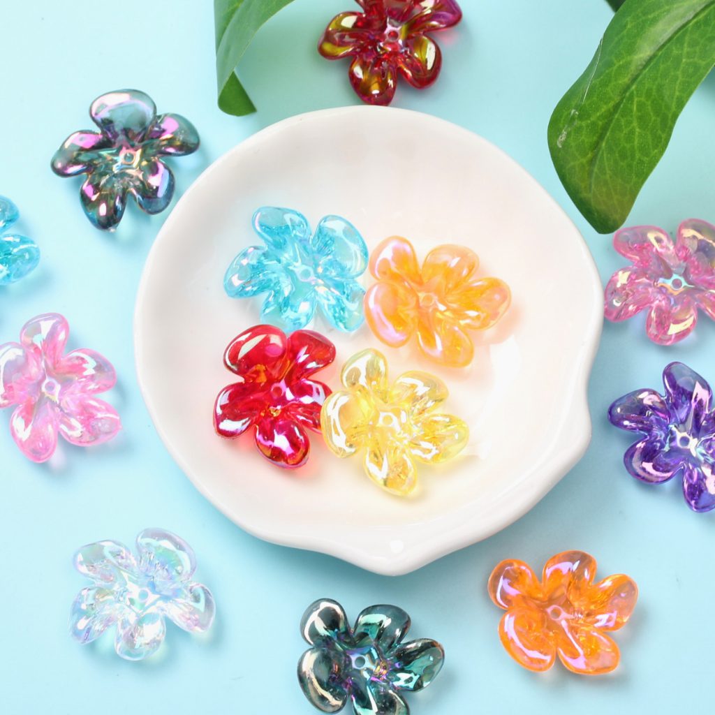 ลูกปัดอะคริลิค UV ใส ลายดอกไม้ เครื่องประดับแฟชั่น 21.4*23.6 มม. 10 ชิ้น