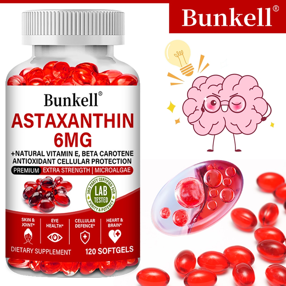 อาหารเสริมแอสตาแซนธิน 6 มก. แหล่งจุลินทรีย์สด - สารต้านอนุมูลอิสระ มีประโยชน์ต่อผิว ตา สุขภาพร่วม