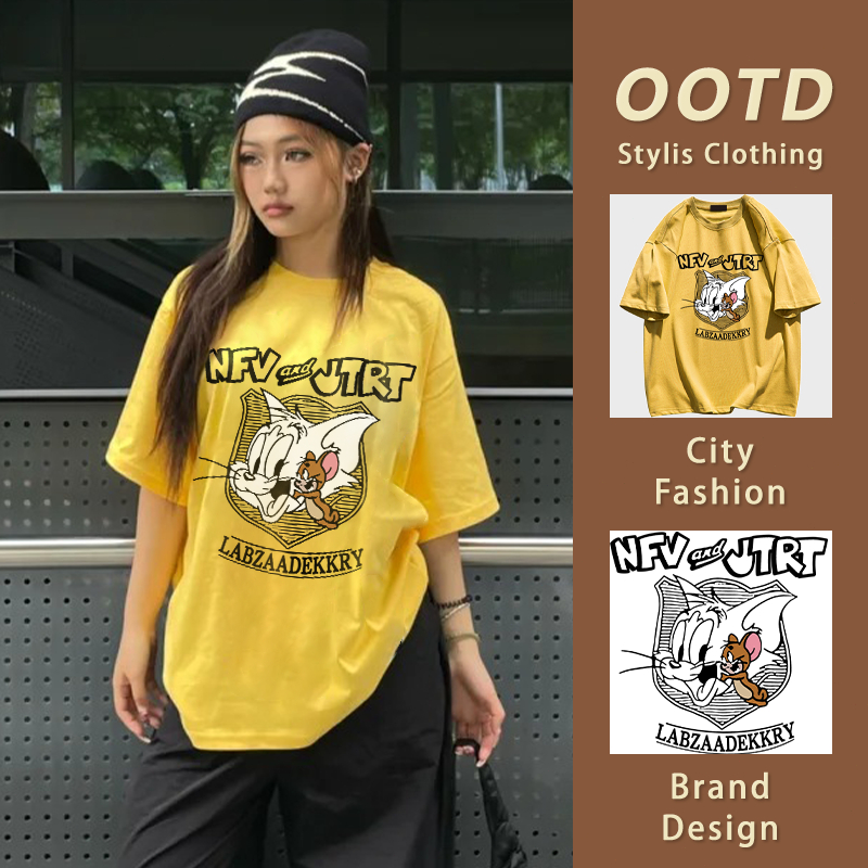 เสื้อยืดสีเหลือง แฟชั่นเกาหลี เนือ้ผ้าน้ำหนักเบา cotton ใส่สบาย เสื้อ oversize สาวอ้วน YG212