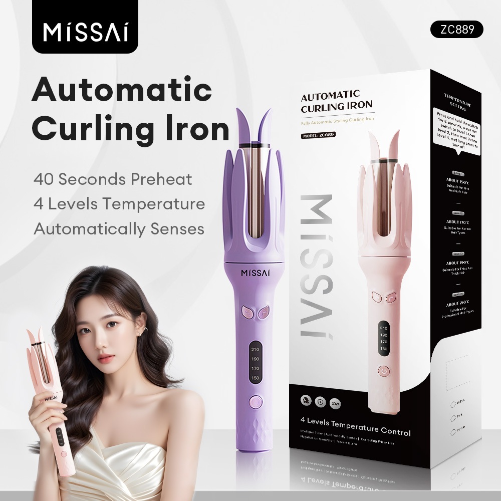 Missai ที่ม้วนผมอัตโนมัติ เครื่องหนีบผม 28MM มีไอออนบำรุ่งผม อัตโนมัติ หนีบตรงและม้วนลอน ลอนเกาหลีเกาใจ ปรับอุณหภูมิได้ 3 ระดับ ZC889
