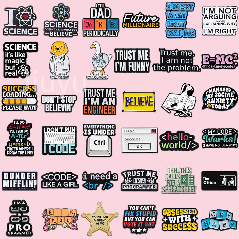 ตลกโปรแกรมรหัสเข็มกลัด Trust Me, Im An Engineer Pins การ์ตูนองค์ประกอบเคมีสัญลักษณ์ข้อความเข็มกลัดLapel Badge Bacpackเสื้อผ้าอุปกรณ์เสริมของขวัญ