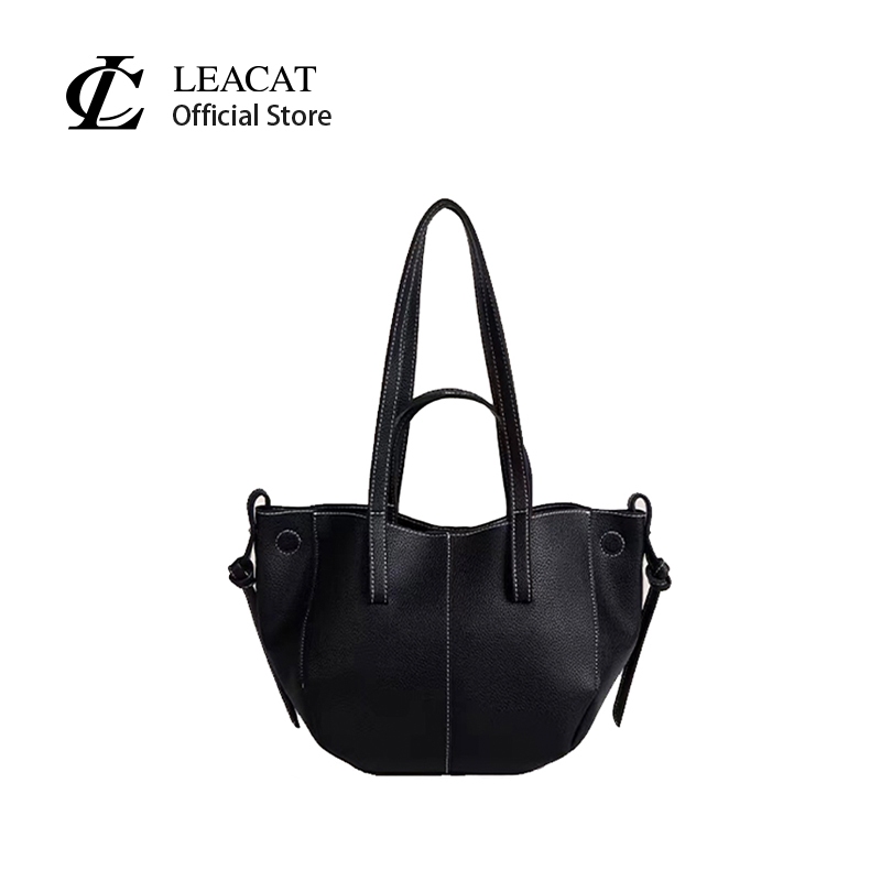 Leacat หนังนุ่ม niche wing bag tote bag premium sense กระเป๋าถือความจุขนาดใหญ่ c