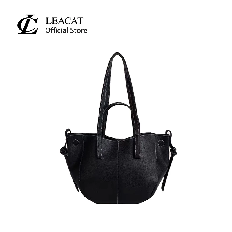 Leacat หนังนุ่ม niche wing bag tote bag premium sense กระเป๋าถือความจุขนาดใหญ่ combuting womens bag