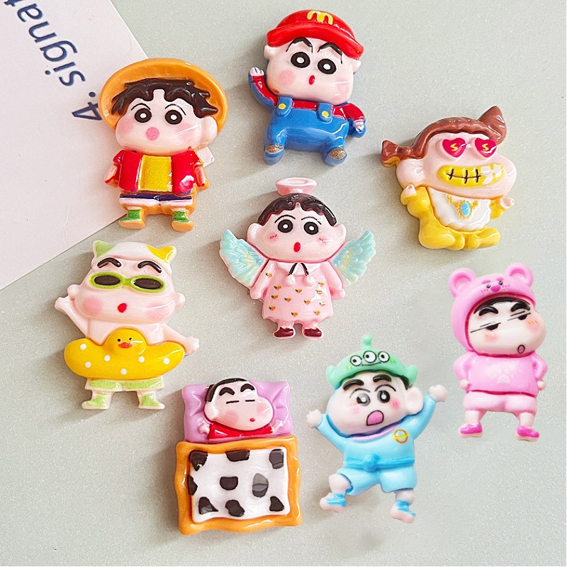 Sleep Crayon Xiao Xin รองเท้า Charms Cartton คนอุปกรณ์เรซิน DIY โทรศัพท์มือถือกรณี Handmade เด็ก Hairpin วัสดุรองเท้าดอกไม้
