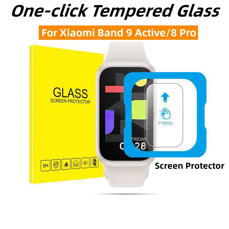 กระจกนิรภัยแบบคลิกเดียวสําหรับ Xiaomi Band 9 Active/8 Pro ปกป้องหน้าจอ Anti-scratch Full Coverage Film
