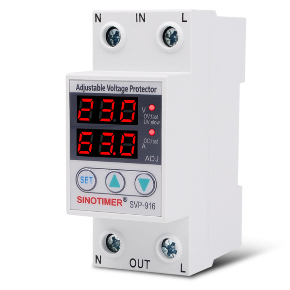 อุปกรณ์ป้องกันไฟเกิน/ไฟตก/กระแสเกิน (Dual) SINOTIMER SVP-916 230V Auto-recovery Under/Over Voltage Protector
