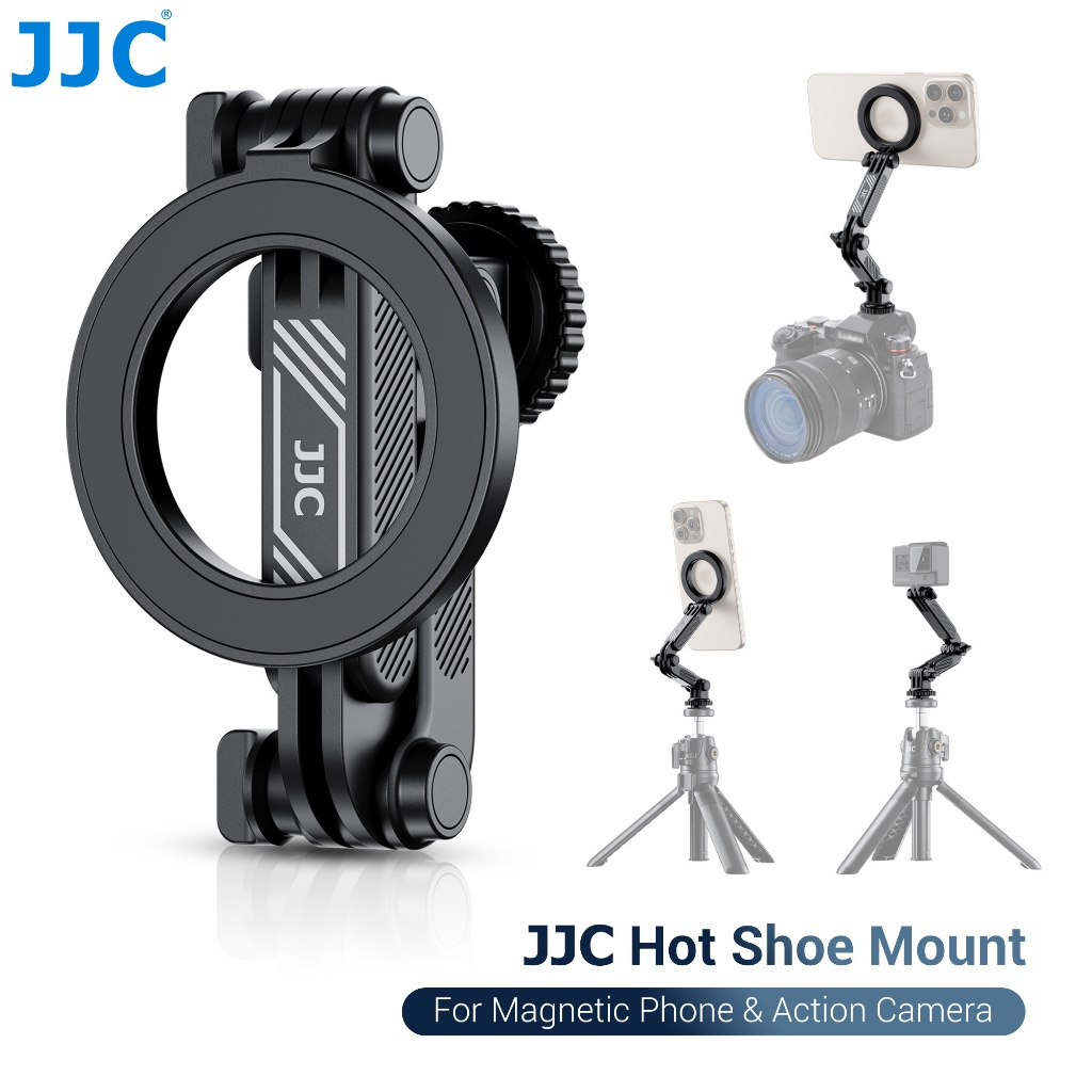 JJC กล้องฮอทชู Hot Shoe Adapter Magnetic Phone Holder ผู้ถือโทรศัพท์สําหรับ Mag-Safe โทรศัพท์มือถือ Apple 16 15 14 Pro Max & DJI Sony Canon Nikon Fujifilm อุปกรณ์เสริม
