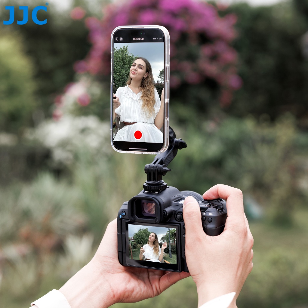 JJC กล้องฮอทชู Hot Shoe Adapter Magnetic Phone Holder ผู้ถือโทรศัพท์สําหรับ Mag-Safe โทรศัพท์มือถือ Apple 16 15 14 Pro Max & DJI Sony Canon Nikon Fujifilm อุปกรณ์เสริม