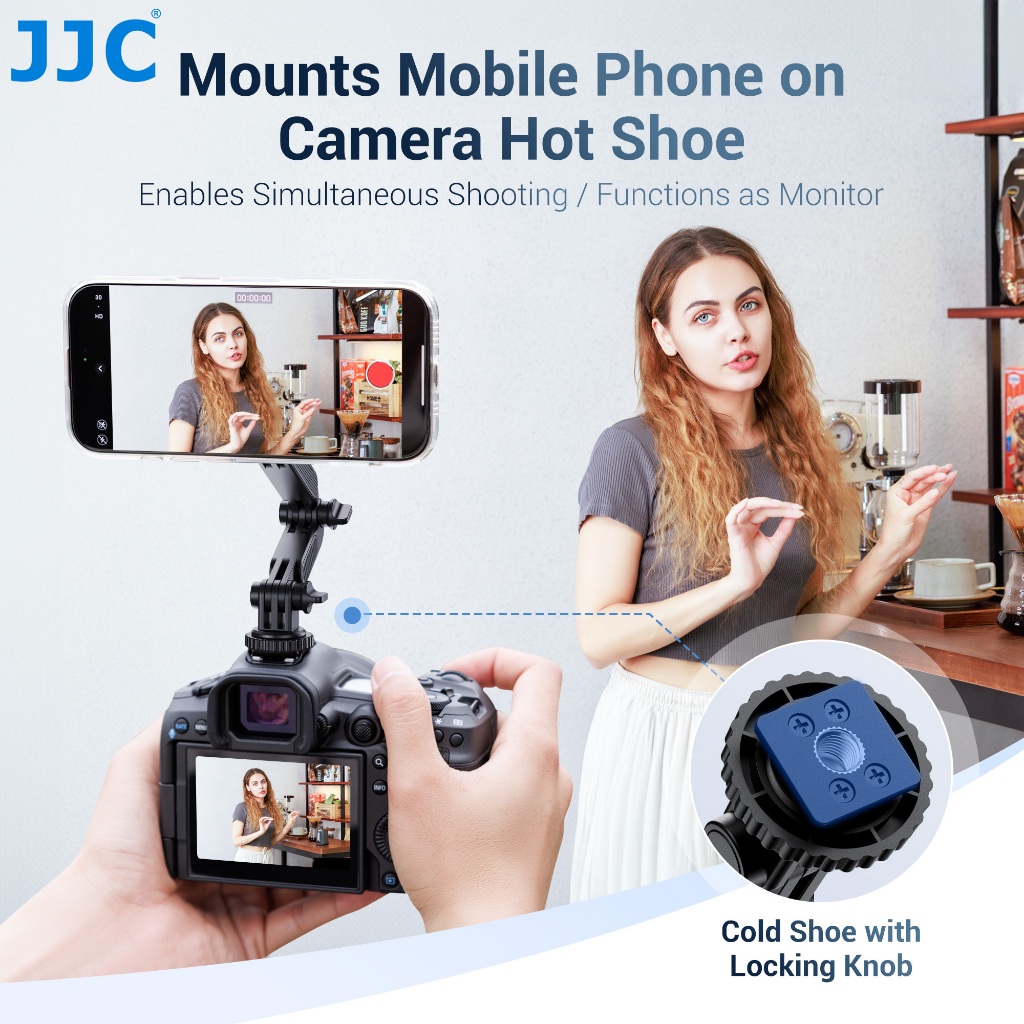 JJC กล้องฮอทชู Hot Shoe Adapter Magnetic Phone Holder ผู้ถือโทรศัพท์สําหรับ Mag-Safe โทรศัพท์มือถือ Apple 16 15 14 Pro Max & DJI Sony Canon Nikon Fujifilm อุปกรณ์เสริม