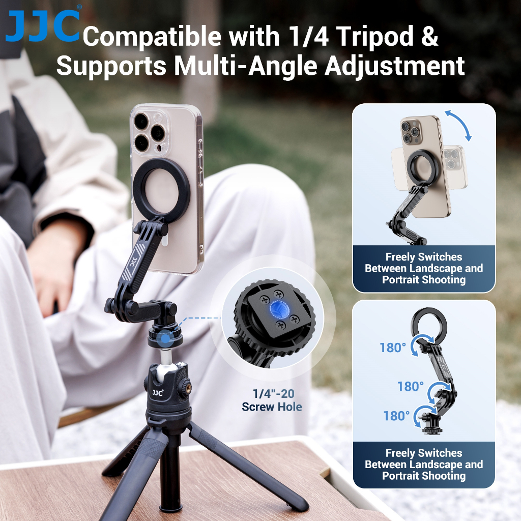 JJC กล้องฮอทชู Hot Shoe Adapter Magnetic Phone Holder ผู้ถือโทรศัพท์สําหรับ Mag-Safe โทรศัพท์มือถือ Apple 16 15 14 Pro Max & DJI Sony Canon Nikon Fujifilm อุปกรณ์เสริม