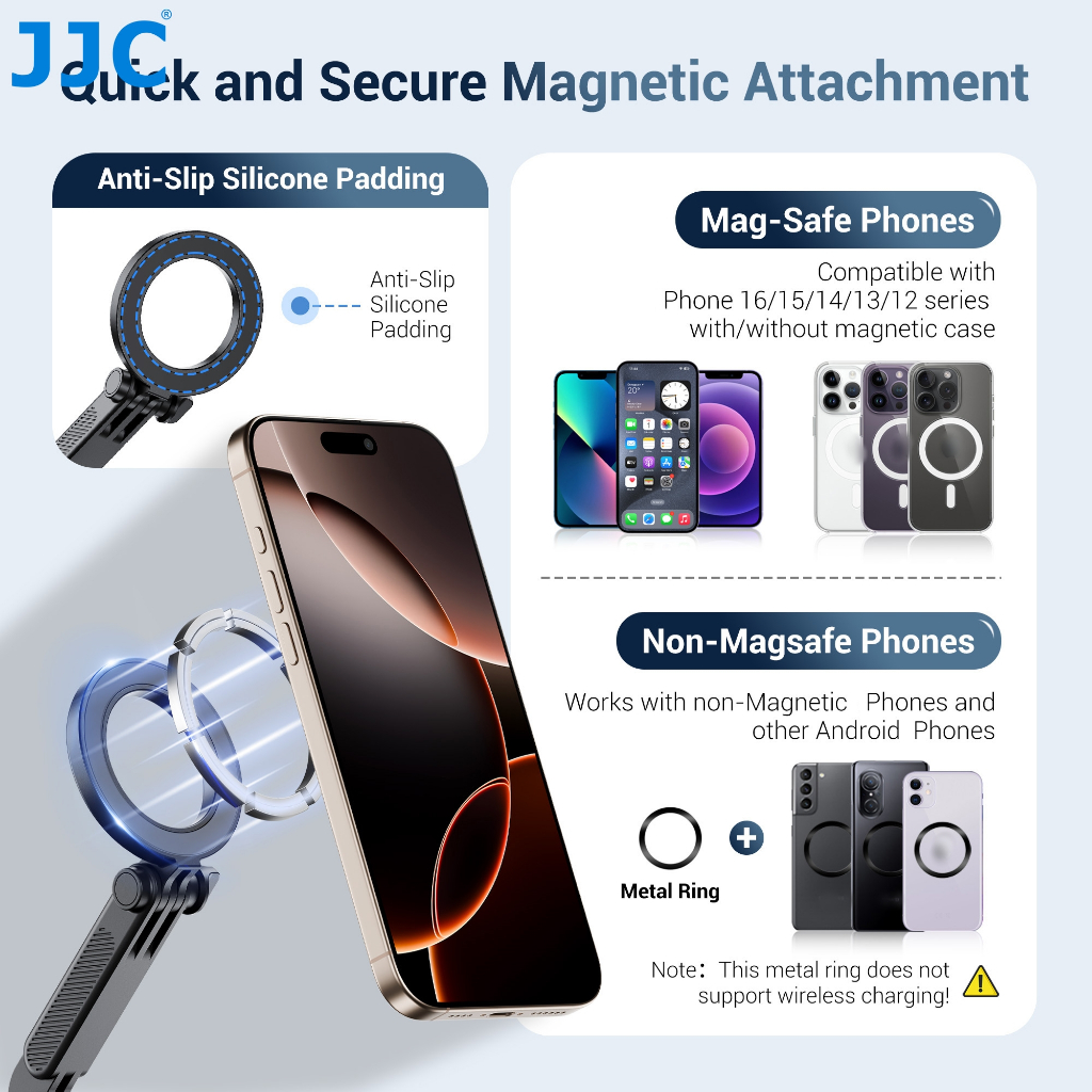 JJC กล้องฮอทชู Hot Shoe Adapter Magnetic Phone Holder ผู้ถือโทรศัพท์สําหรับ Mag-Safe โทรศัพท์มือถือ Apple 16 15 14 Pro Max & DJI Sony Canon Nikon Fujifilm อุปกรณ์เสริม