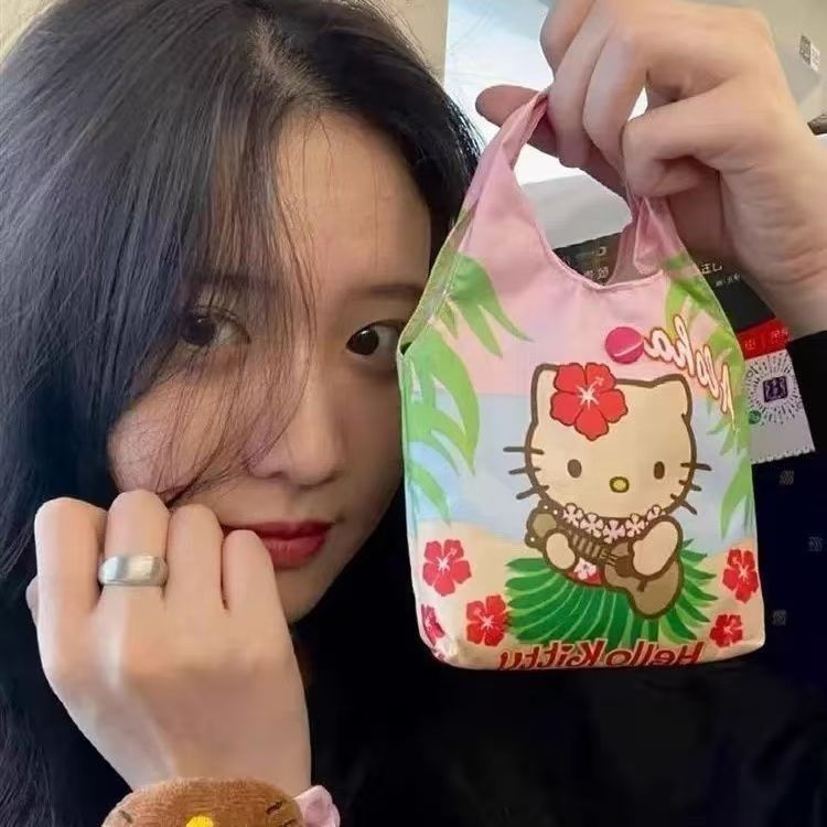 SANRIO Small Tote Bag กระเป๋าถือ กระเป๋าสะพายไหล่ กระเป๋าช้อปปิ้ง ลาย Hello Kitty ขนาดเล็ก สําหรับใส่กล่องอาหารกลางวัน นักเรียน