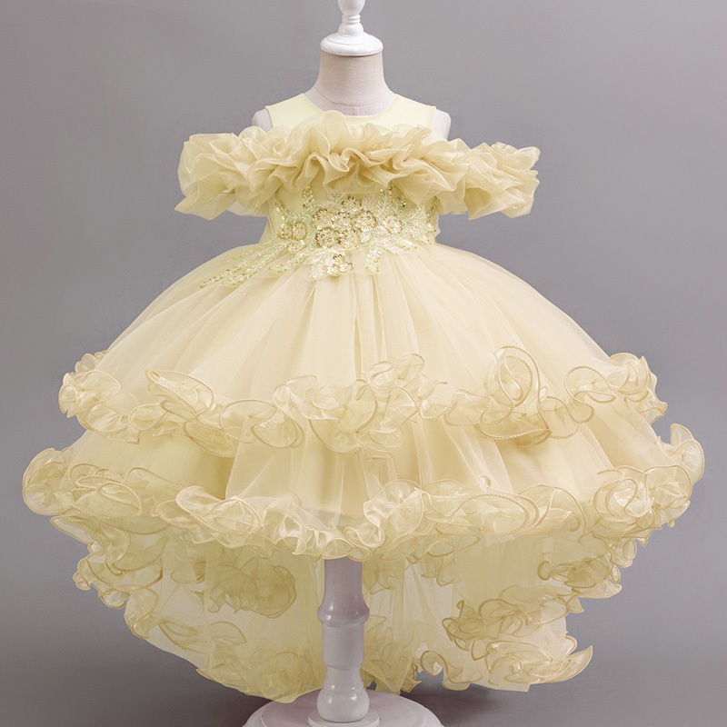 สาวเจ้าหญิงเส้นทางชุดสีชมพูวันเด็กงานเลี้ยงวันเกิดทักซิโด้ชุดมุกนัวเนียแขนเลื่อมลูกไม้ชุดสีชมพูสีขาวสีเหลืองอ่อนเสื้อผ้า - รูปที่ 3