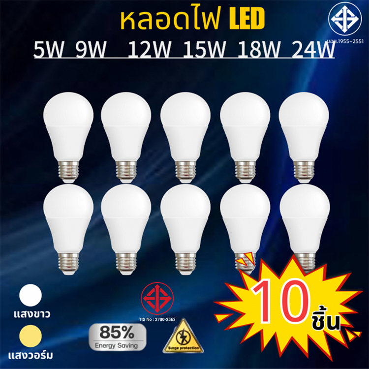 （ซื้อ8 แถม 2） มีโปร หลอดไฟLED 15W รับประกัน 1ปี สว่างมาก ราคาถูก มีมอก ใช้ไฟฟ้า220V ใช้กับขั้วหลอดไฟ E27