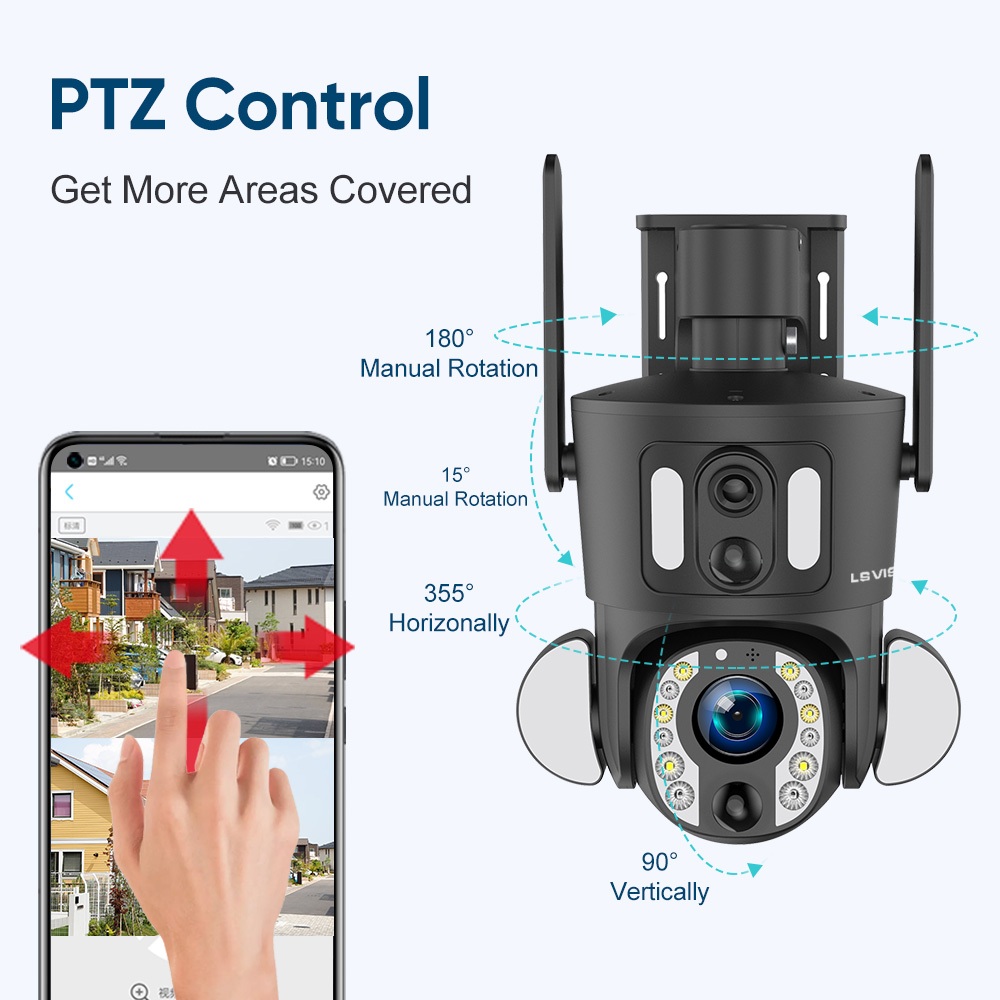 Ls VISION 4K 8MP 20X Zoom กล้องวงจรปิดไร้สาย 4G/WiFi กล้องโซล่าเซลล์เลนส์คู่ หน้าจอคู่ ซูมออปติคอล ติดตามมนุษย์ PTZ ระบบรักษาความปลอดภัย
