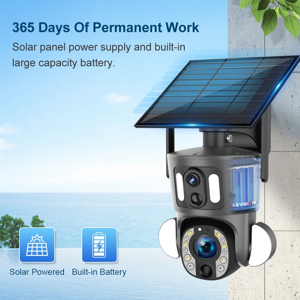 Ls VISION 4K 8MP 20X Zoom กล้องวงจรปิดไร้สาย 4G/WiFi กล้องโซล่าเซลล์เลนส์คู่ หน้าจอคู่ ซูมออปติคอล ติดตามมนุษย์ PTZ ระบบรักษาความปลอดภัย