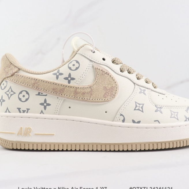 Louis Vuitton x Nike Air Force 1 07 Louis Vuitton Co-Branded Nike Air Force No. 1 วัสดุหนังวัวรองเท้