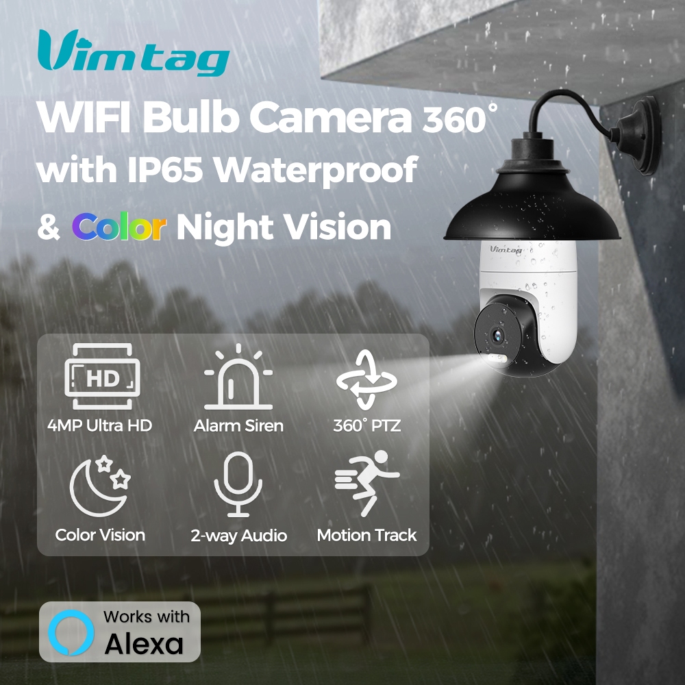 กล้องหลอดไฟ 360° VIMTAG 4MP Outdoor CCTV กล้องวงจรปิด IP Camera WIFI สี Night Vision ติดตามอัตโนมัติ