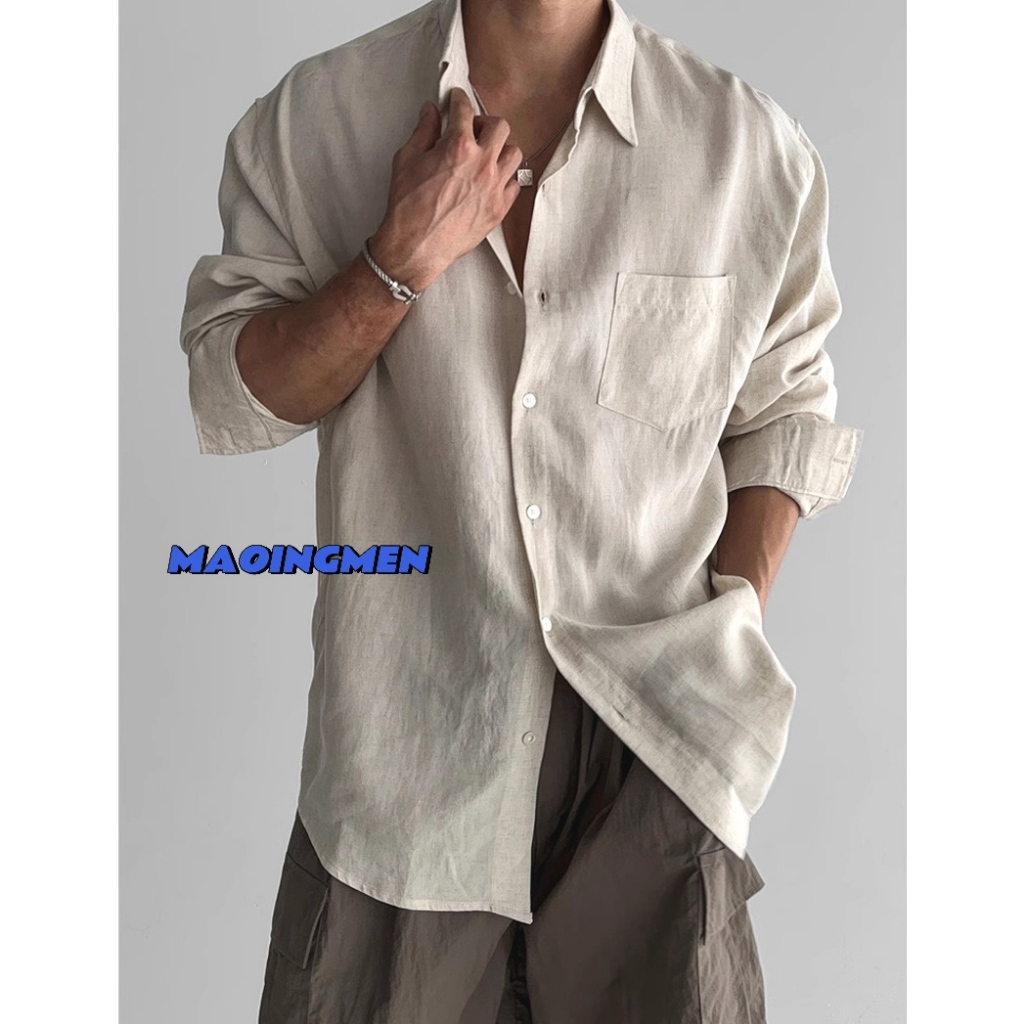 【MAOINGMEN】เสื้อแขนยาวผู้ชาย เสื้อทำงานวินเทจพรีเมี่ยม[001]