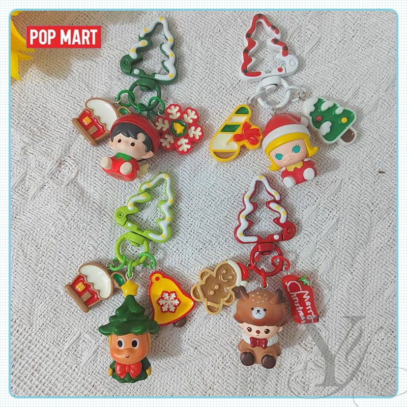Santa Christmas Party Series ของขวัญคริสต์มาสของเล่นคริสต์มาส Popmart Original Popmart พวงกุญแจฟรีเคสโทรศัพท์ฟรี + Pom Pom