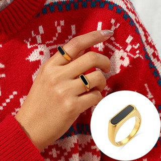 แหวนเรขาคณิตสีดําฝรั่งเศสเงาวัสดุสแตนเลสกันน้ํากันเหงื่อจะไม…