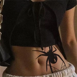 Black Phantom Spider Pattern Tattoo Sexy Plant Tattoo ติดทนนาน 15 วันสติกเกอร์รอยสักกันน้ํารอยสักปลอมชั่วคราว