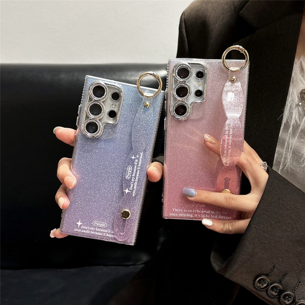 แวววาว ท้องฟ้า แถบข้อมือ ซองโทรศัพท์ Samsung Galaxy S25 Ultra S25 Plus S25 S24 FE S24 Ultra S24 Plus S24 S23FE S23 Ultra S23 Plus S23 S22Ultra Case เคสโทรศัพท์ใหม่ IMD ป้องกันการตก เคสมือถือซัมซุง