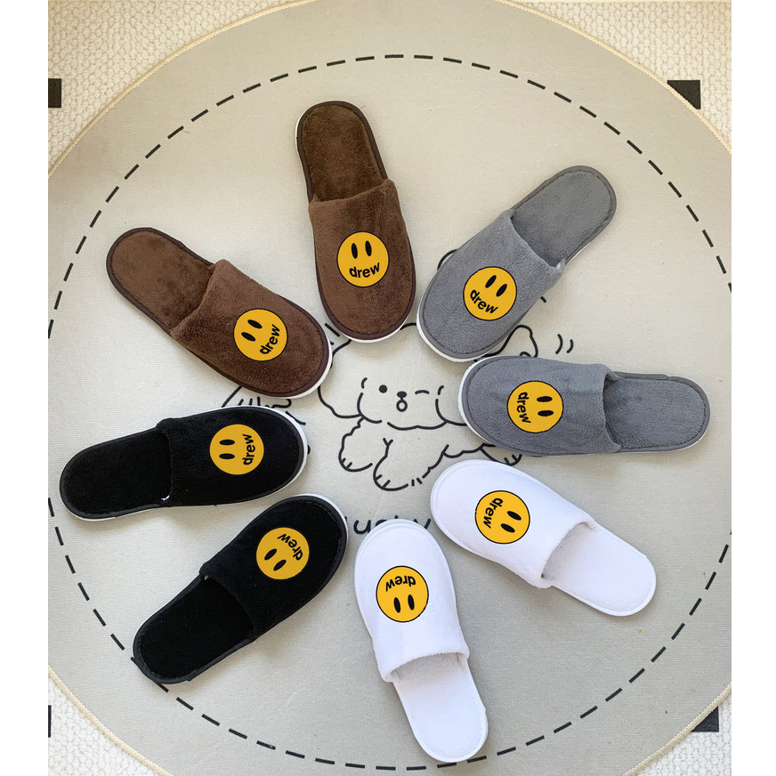 คุณภาพสูงพร้อมสต็อก!การ์ตูนน่ารัก Drew Smiley Face Coral Fleece สบายกันลื่นในร่ม Slipp