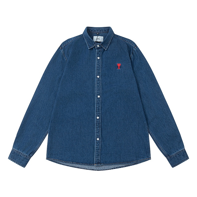 Street Wear Top 1mi Classic Heart เสื้อเชิ้ตยีนส์ปักผ้านุ่มเป็นมิตรกับผิวสวมใส่ด้านนอก Alone สามารถใส่ Unisex Sa