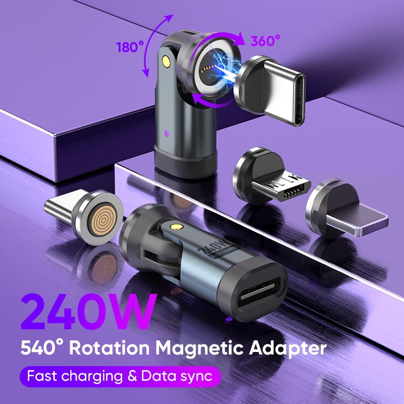 ใหม่ 9Pin 240W Magnetic Type-C PD Adapter, QC3.0/PD3.1, 5A Fast Charge 540° ดัด มีเฉพาะสาย Type-c พอร์ตสามแบบสําหรับอุปกรณ์ทุกชนิด
