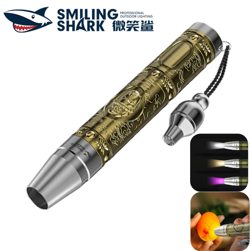 Smiling Shark ZYD213 ไฟฉาย LED Super Bright Identification ไฟฉาย 3 แหล่งกําเนิดแสง Type-c ชาร์จโคมไฟหยกกันน้ํามรกตโคมไฟตรวจจับอัญมณี ราคา ถูกที่สุด ดีลบีเคเค