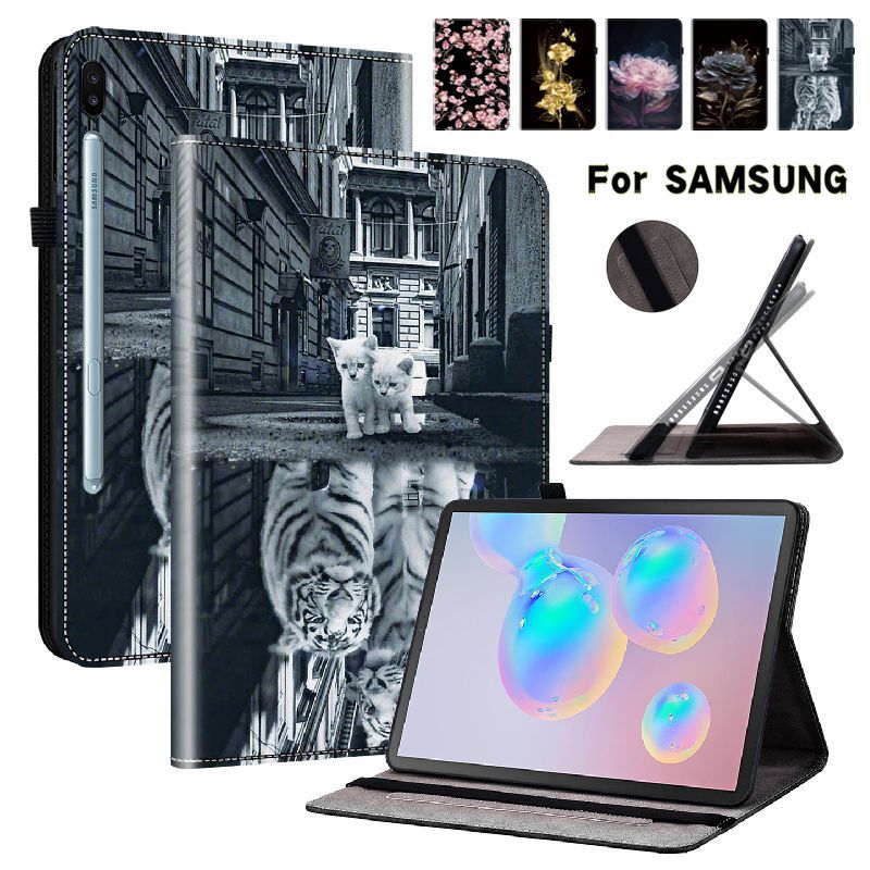เคสฝาพับ สําหรับ Samsung Galaxy Tab S6 10.5" กรณี SM-T860 sm-t865 เคสแท็บเล็ตแฟชั่นภาพวาดรูปแบบฝาครอบ PU หนังขาตั้งการ์ดกันกระแทกซิลิโคน