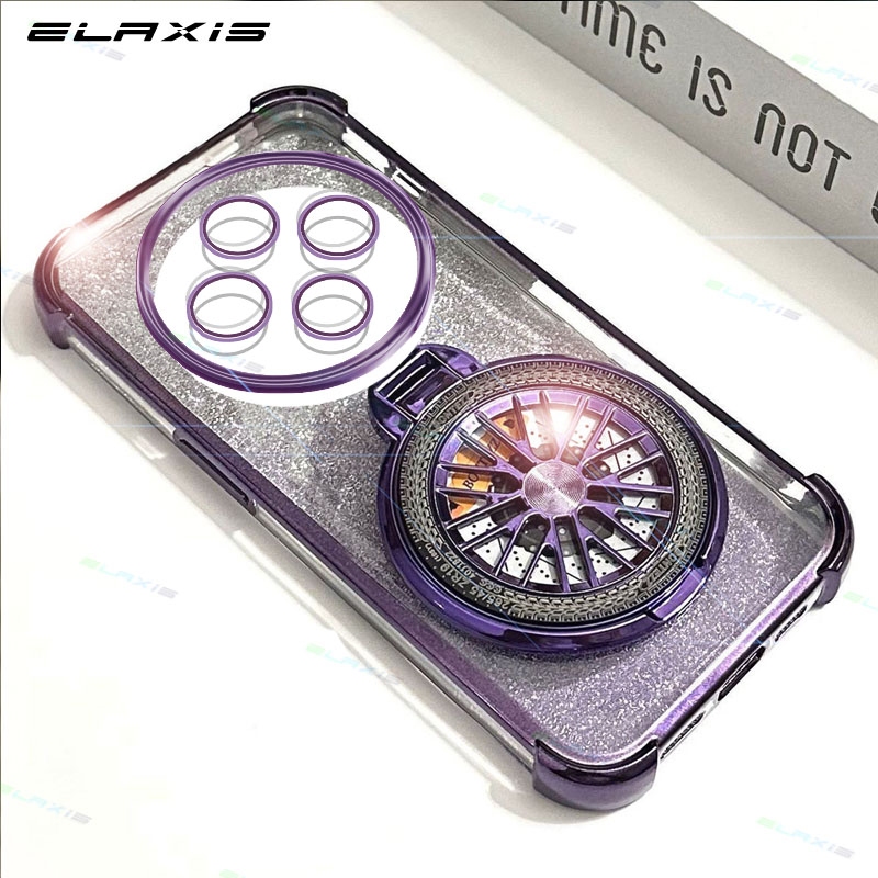 Elaxis Soft TPU ปลอกโปร่งใสสําหรับ POCO C75 เคสโทรศัพท์หรูหรา Glitter กันกระแทกซิลิโคนป้องกันฝาหลังพร้อม Gyro Stand Bracket ES028