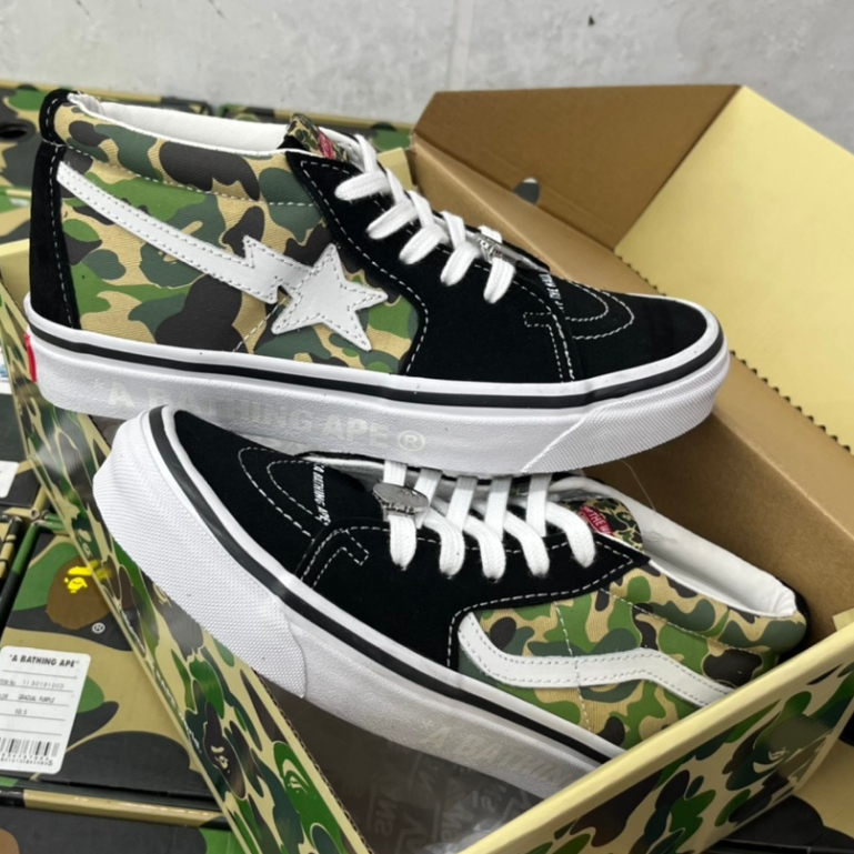 Ba NS 8Mid Vintage Star ด้านข้างรูปแบบลวงตาคริสตัลด้านล่างโลหะ Ape Head Retro S8 กลางรองเท้ากระดาน-M43