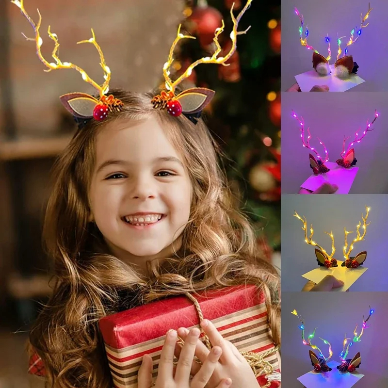 Led คริสต์มาส Antler Headwear Luminous Antler กิ๊บติดผมผู้หญิงสาวเรืองแสง Elk หู Horn Headwear อุปกรณ์เสริมผมคริสต์มาสปีใหม่ตกแต่ง