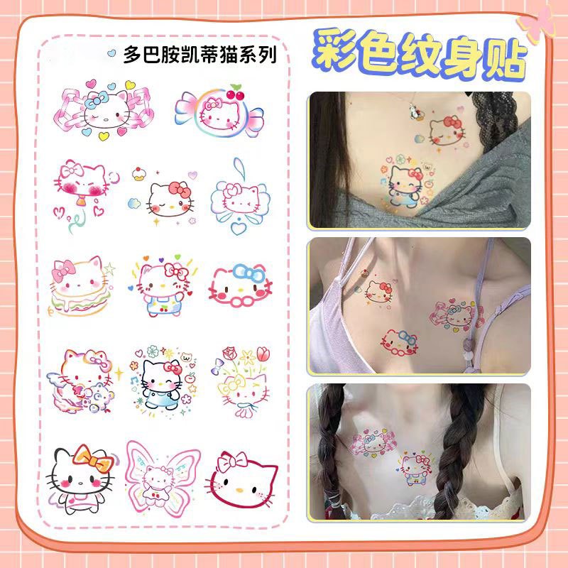 สติ๊กเกอร์รอยสักสีแมว Hello kitty กันน้ํา ทนทาน สติ๊กเกอร์น่ารัก