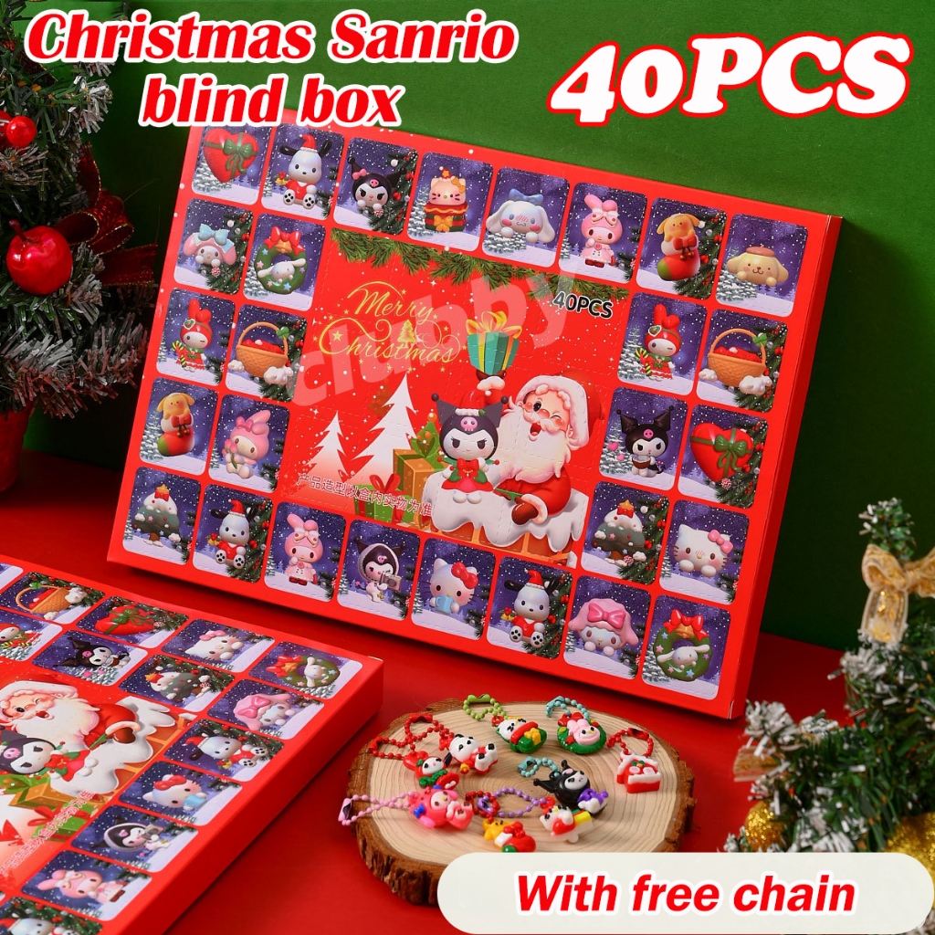40 ชิ้น พวงกุญแจคริสต์มาส Sanrio กล่องสุ่ม ตุ๊กตา Kuromi Cinnamoroll ของตกแต่งคริสต์มาส