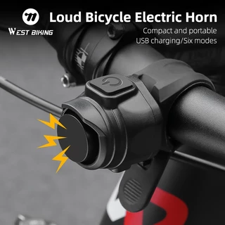 WEST BIKING กระดิ่ง USB ชาร์จ 80DB แตรเตือนความปลอดภัยจักรยานเสือภูเขาแฮนด์จักรยานอุปกรณ์ขี่รถจักรยาน