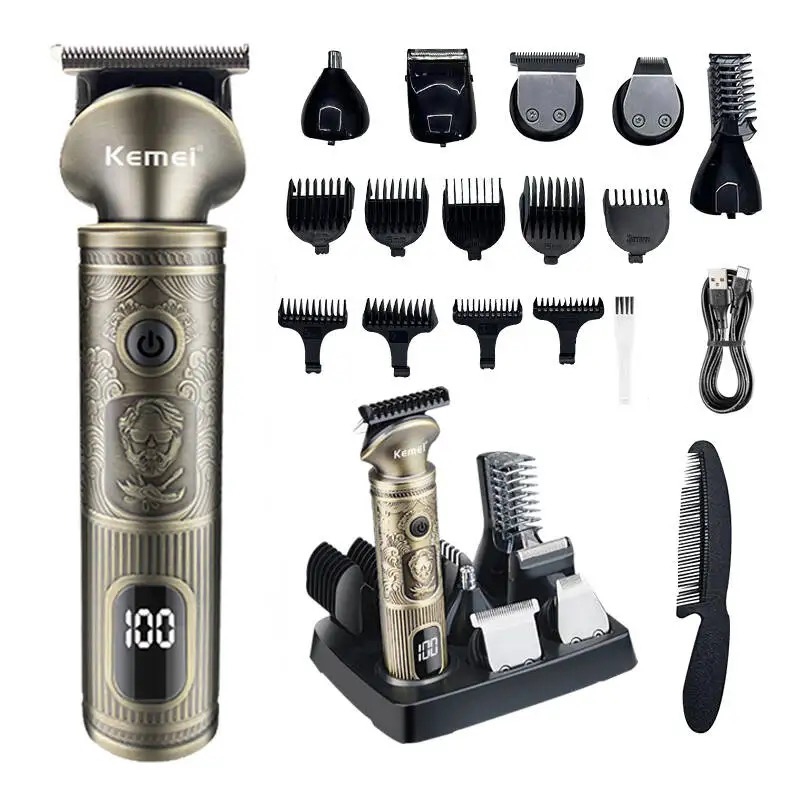 Kemei Beard Trimmer สําหรับชายไฟฟ้ามีดโกนเครื่องโกนหนวดไร้สายผม Clippers 6 in 1 Men Grooming Kit สําหรับหนวด Body จมูก Facial