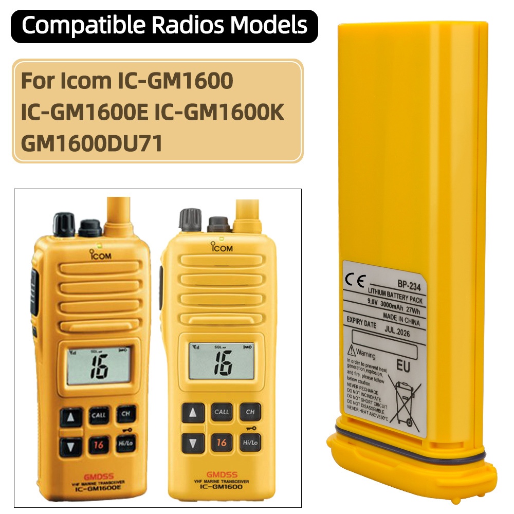 D-1729.0V 3000mah Icom BP-234 เปลี่ยนแบตเตอรี่ลิเธียมสําหรับ Icom IC-GM1600, IC-GM1600E, IC-GM1600K,