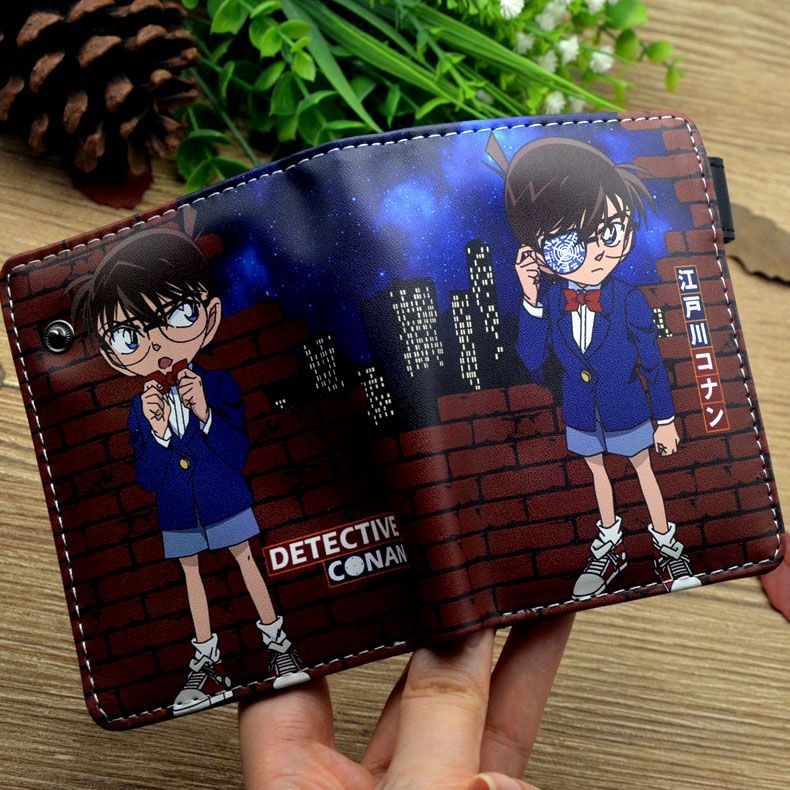 กระเป๋าสตางค์ ใบสั้น แต่งซิป ลายการ์ตูนอนิเมะยอดนักสืบโคนัน Edogawa สีกากี
