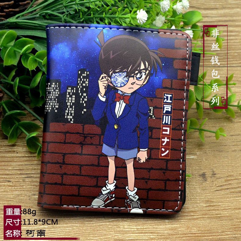 กระเป๋าสตางค์ ใบสั้น แต่งซิป ลายการ์ตูนอนิเมะยอดนักสืบโคนัน Edogawa สีกากี