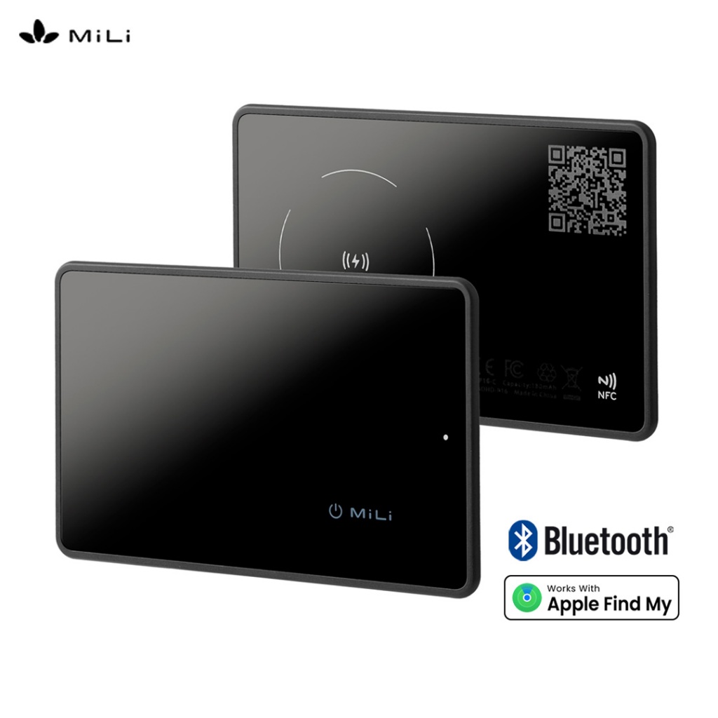 Mili 2-in-1 สมาร์ทการ์ดตัวติดตามบลูทูธและนามบัตรดิจิตอล NFC Tech ชาร์จไร้สาย IP65 กันน้ํา