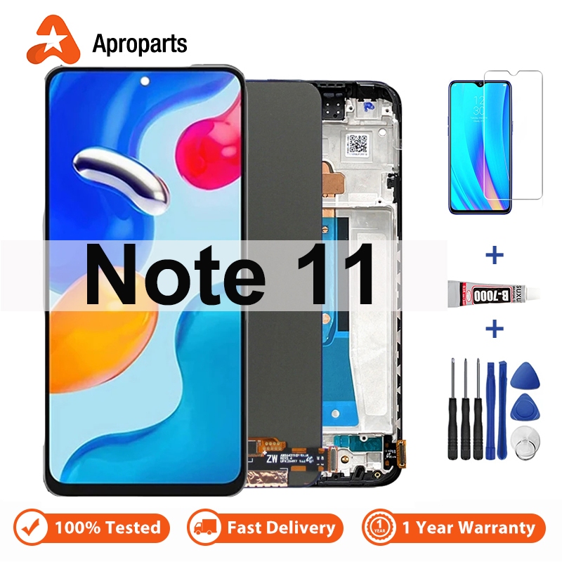 จอแอลซีดีสำหรับ Xiaomi Redmi Note 11 Note11 2201117TG 2201117TY จอแสดงผลหน้าจอสัมผัสประกอบดิจิตอลพร้อมกรอบ