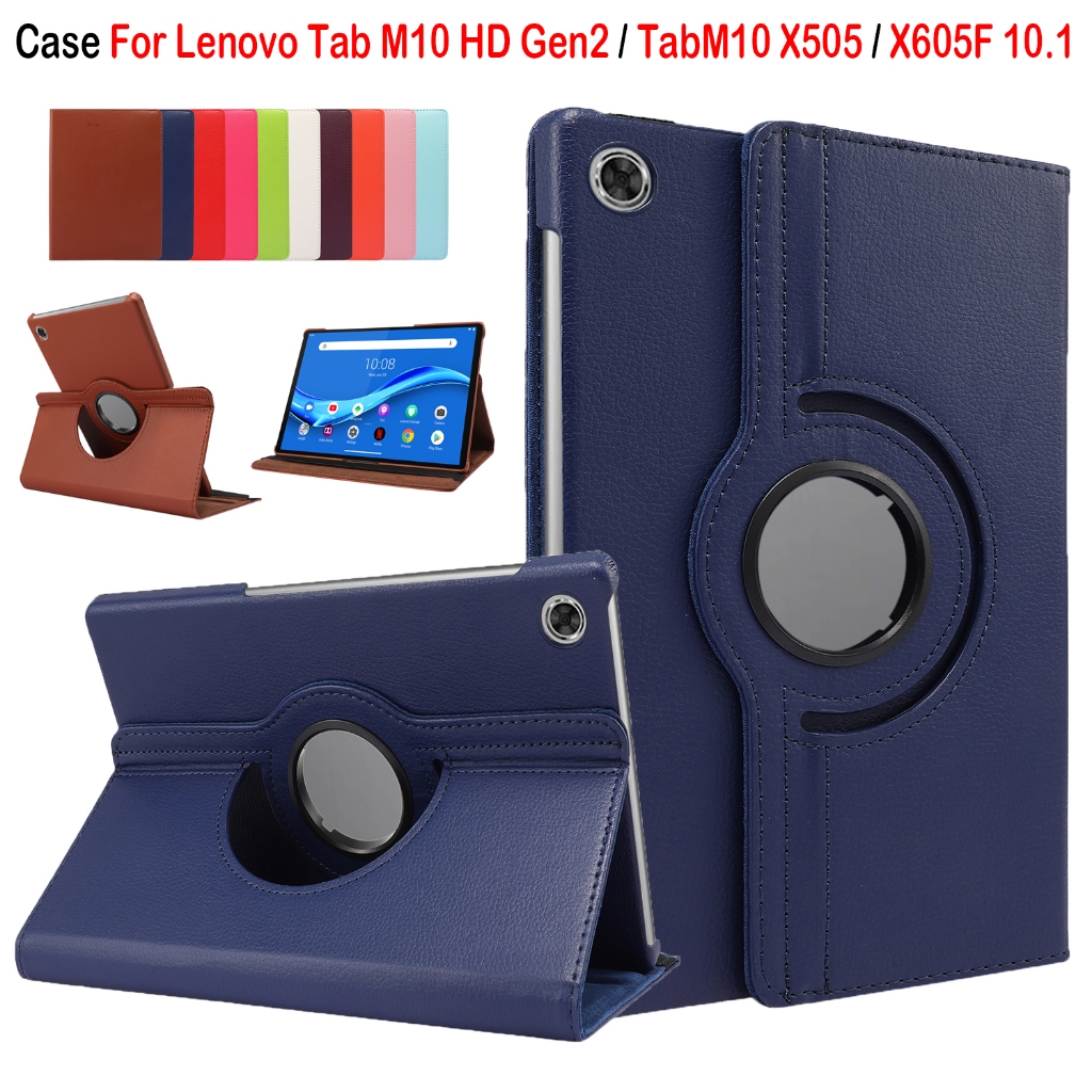 สําหรับ Lenovo Tab M10 HD Gen2 10.1 นิ้วแฟชั่น 360° เคสแท็บเล็ตหมุนได้ TB-X306 X306F X306X X505 X605 TabM10 X605F X605L คุณภาพสูงหนัง PU ฝาครอบขาตั้ง