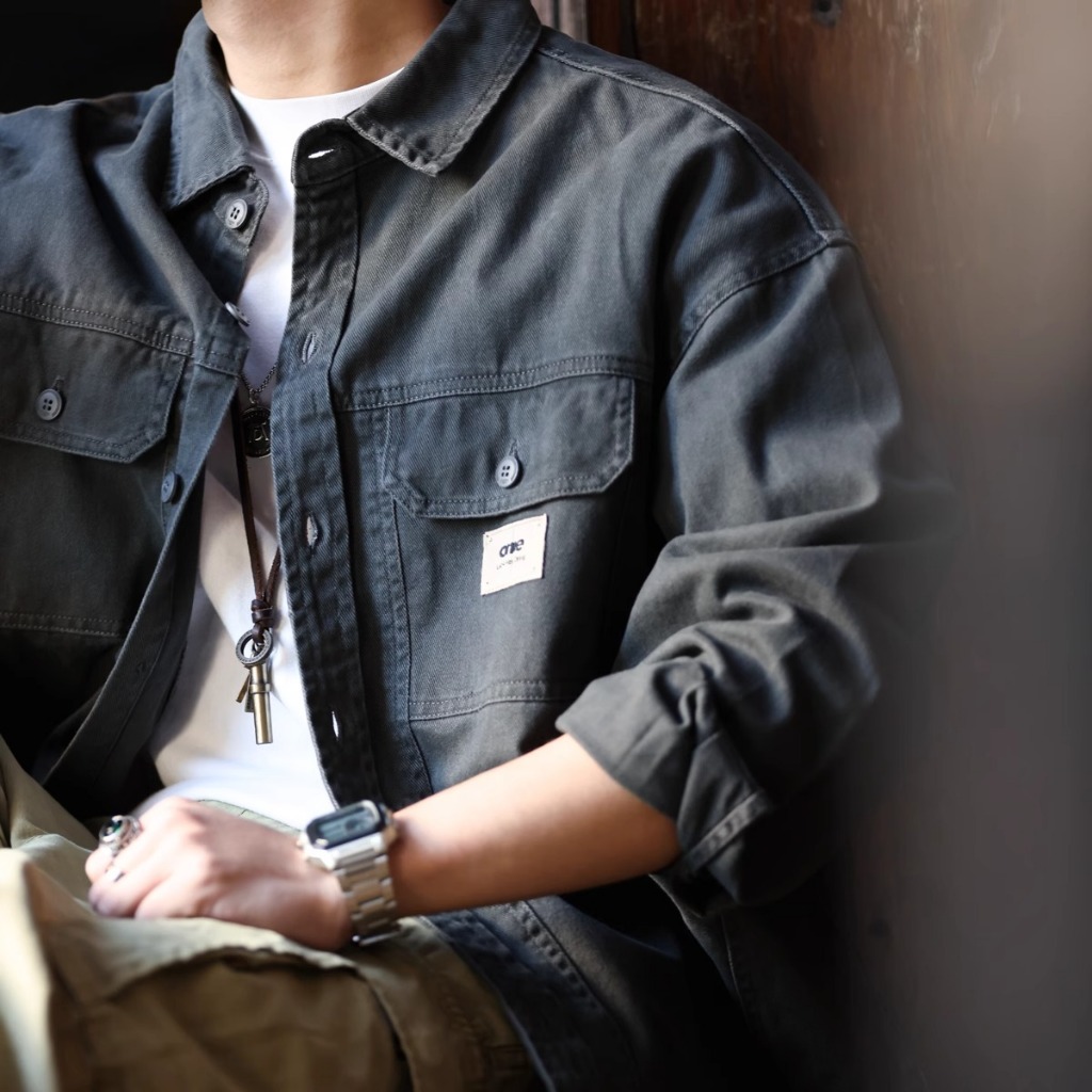 Richell American Retro Workwear เสื้อเชิ้ตแขนยาวผู้ชายเสื้อแจ็คเก็ตผ้าฝ้ายแท้ Heavy Layered การล่าสัตว์เสื้อแจ็คเก็ตฤดูใบไม้ร่วง