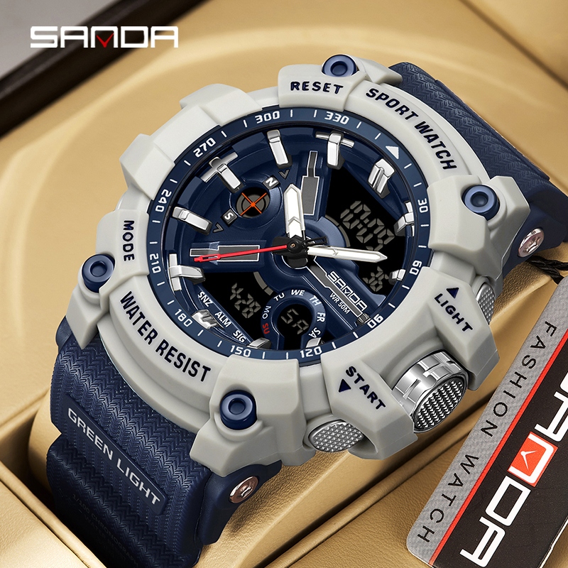 Sanda 3179/Original Fall-resistant ทหาร Multi-display Dial Luminous Luxury นาฬิก