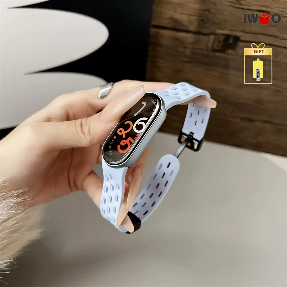 สายซิลิโคนหัวเข็มขัดพับแม่เหล็กสําหรับ Xiaomi mi band 9/mi band 8 nfc Smart Watch Replacement Strap